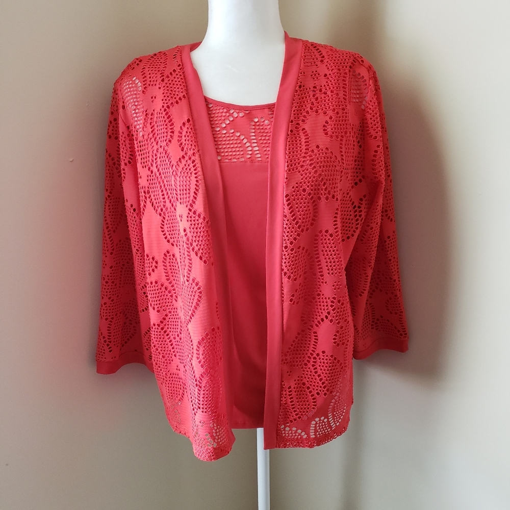 Alfred Dunner coral lace top cardigan